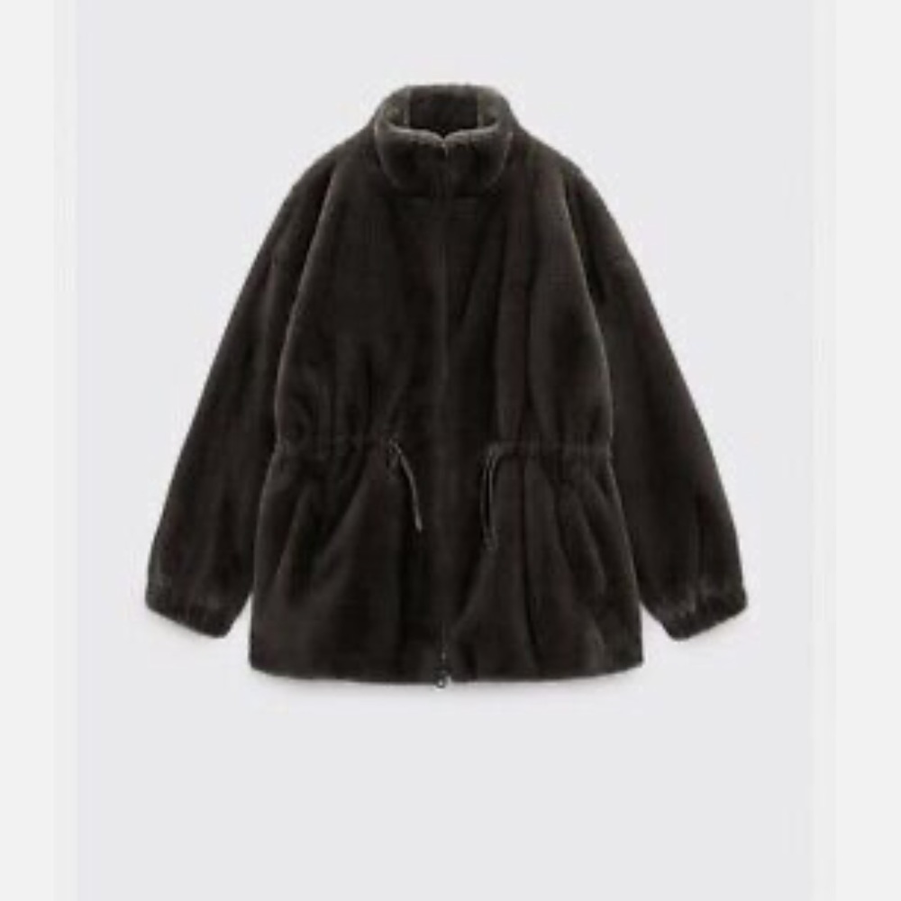 NWT Zara Faux Fur Jacket Taupe Grey 4369/040